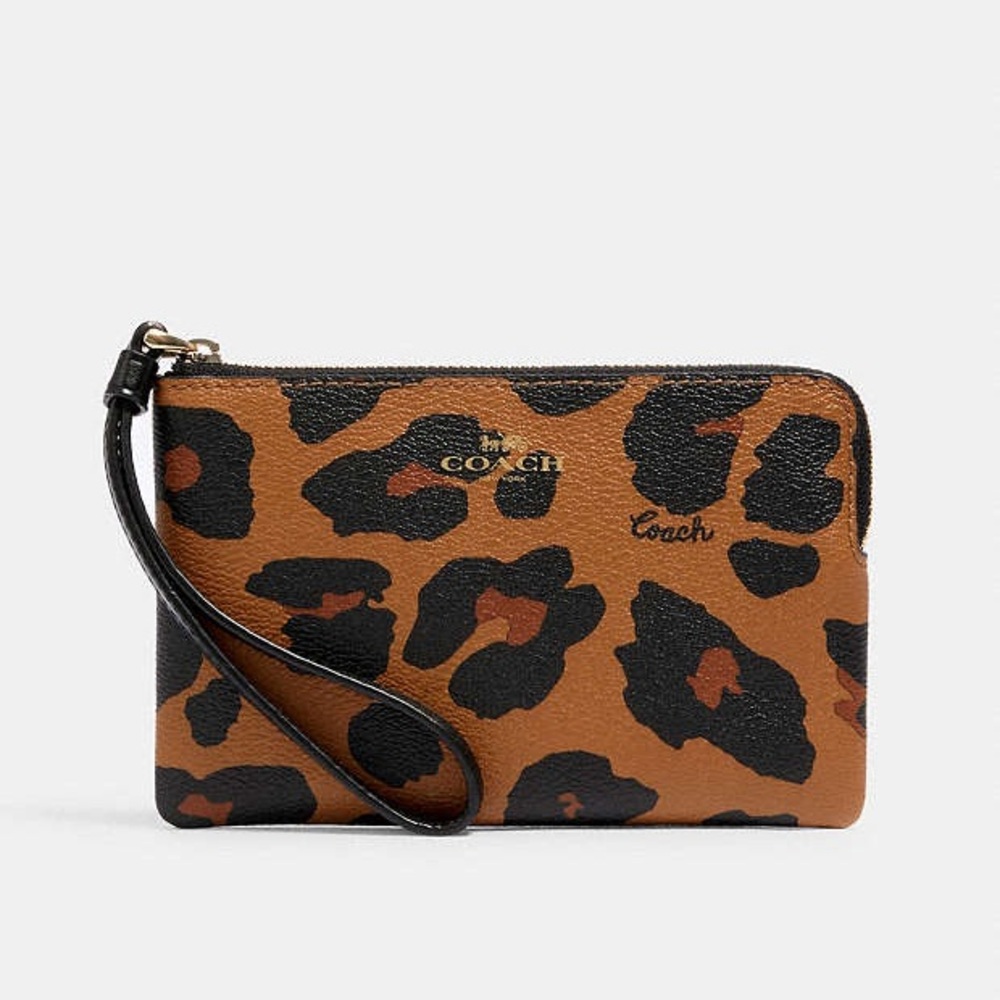 Coach Corner Zip Wristlet With Leopard Print - Picture 6 of 7